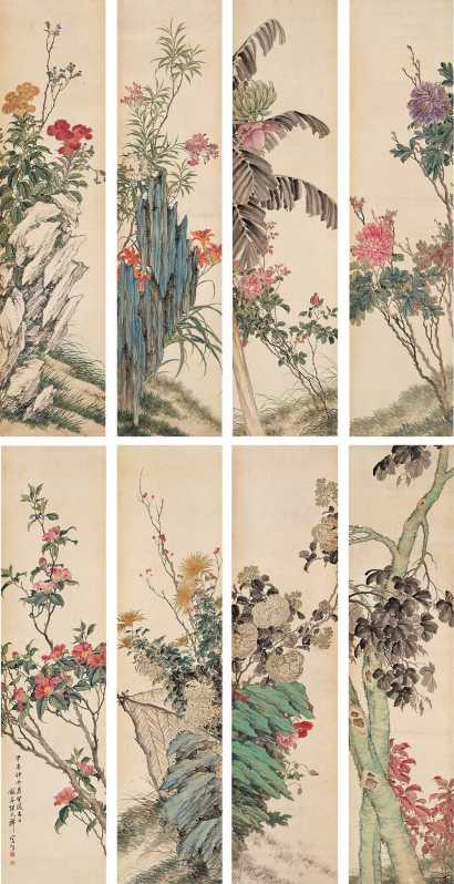 张兆祥 甲辰（1904）年作 花卉 八屏